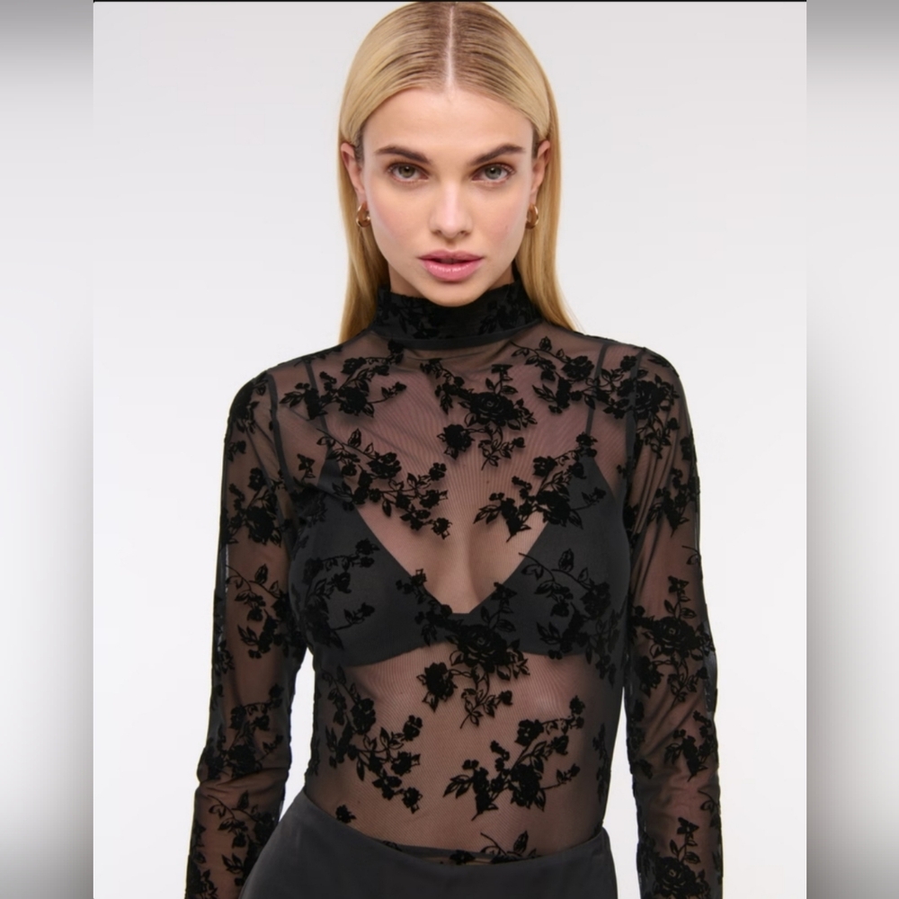Abercrombie Elegant Black Mesh Top